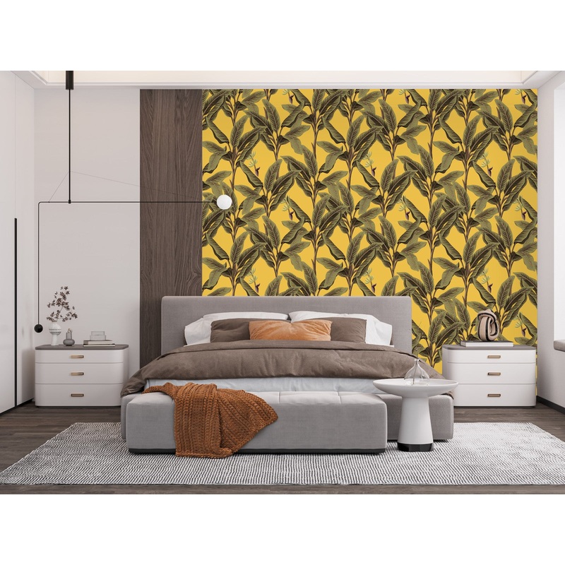 Yellow Wallpaper with Plant's Leaves