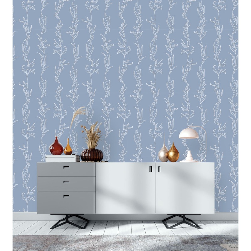 Blue Wallpaper with White Leaves