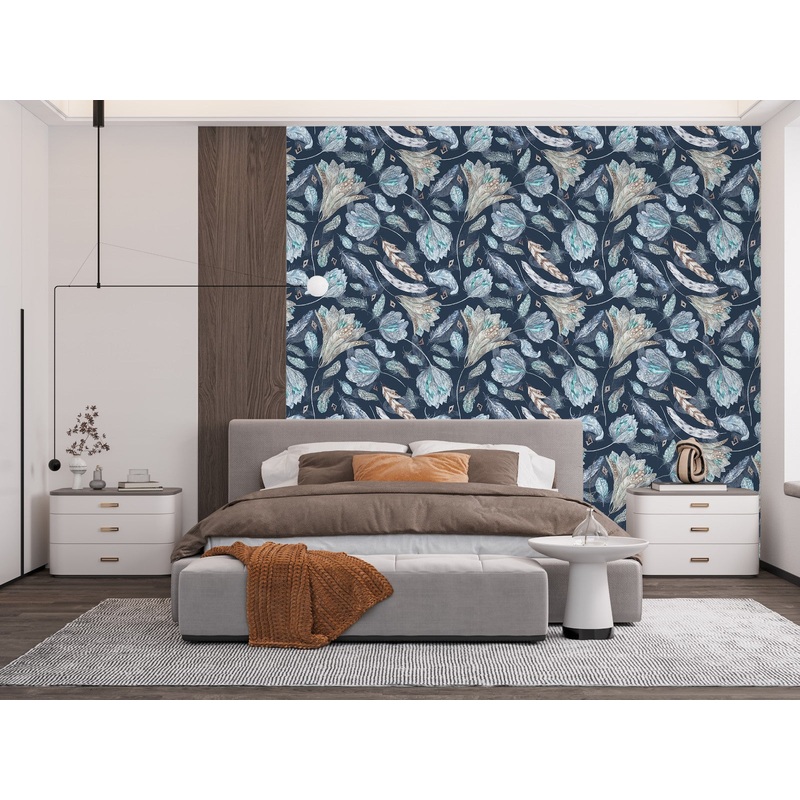 Contemporary Feather's Flowers Wallpaper Smart