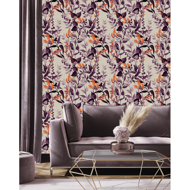 Purple and Orange Botanical Wallpaper