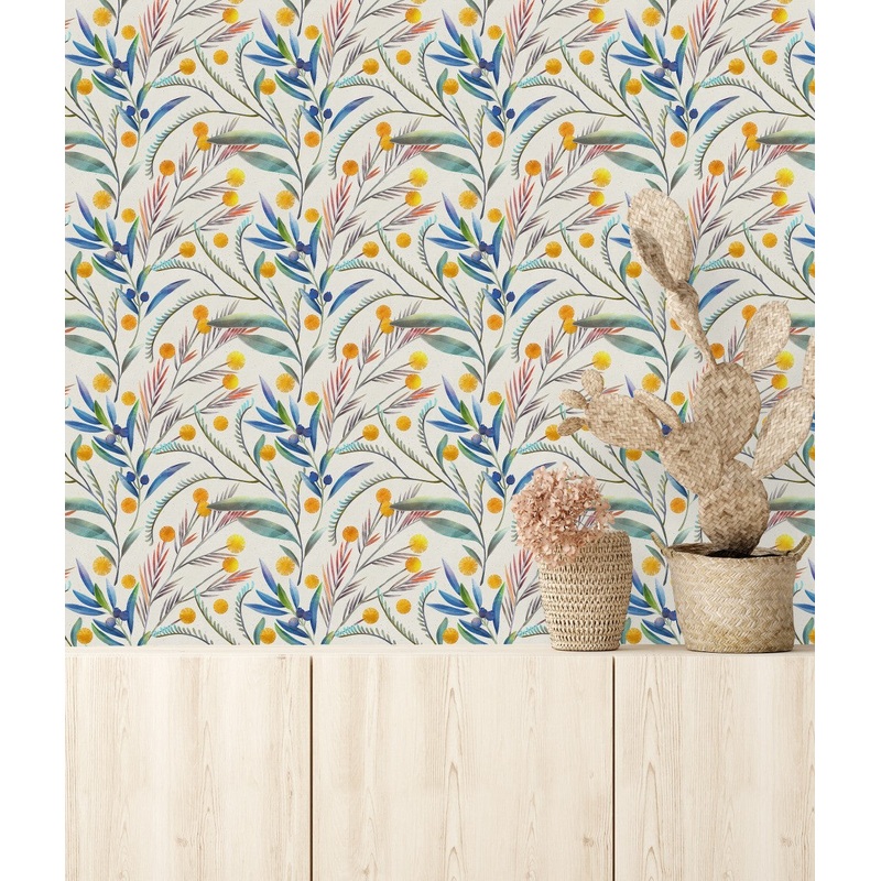 Wallpaper with Leaves and Berries