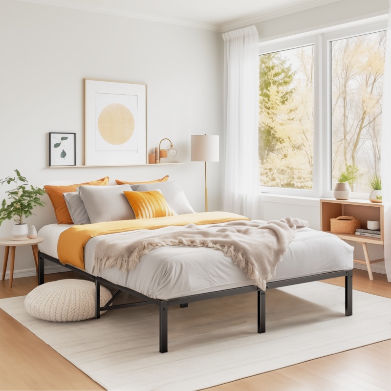 14 Inch Black Queen Bed Frame No Box Spring Needed, Metal Bed Frame with Solid Structure, Noiseless, Easy to install, and Sufficient Storage Space Under the Bed