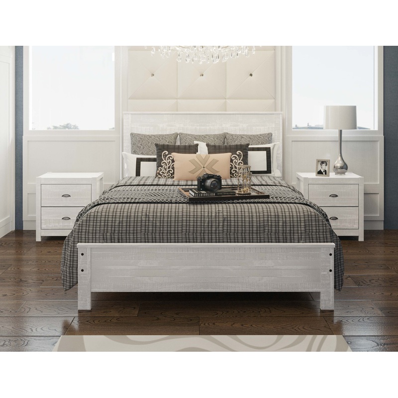 Albany Solid Wood White Bed, Modern Rustic Wooden Full Size Bed Frame Box Spring Needed